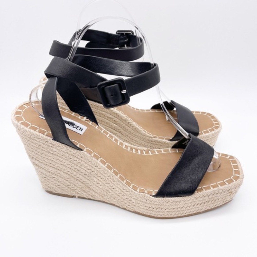 Steve Madden Women's Upstage Espadrille Wedge Sandals Black Size 10M